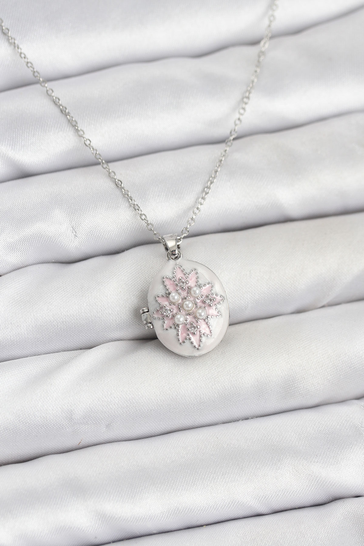 316L Çelik Gümüş Renk Pembe Lotus Model Kadın Küpe - TJ-BKO10812