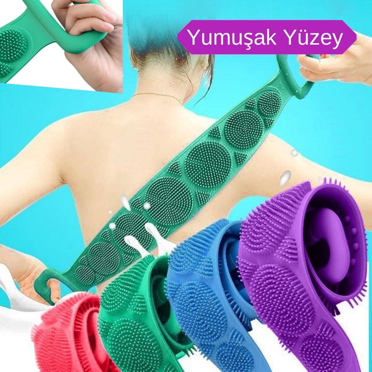 Çift Taraflı Banyo Hamam Lifi Silikon Masajlı Yumuşak Duş Lifi Uzun Ömürlü Hazır Banyo Kesesi (4944)