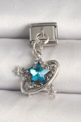 316L Çelik Gümüş Renk Mavi Zirkon Taşlı Yıldız Model Nomination Charm - TJ-BC1286