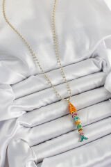 Pirinç Rainbow Balık Model Zirkon Taşlı Gold Renk Kadın Kolye - TJ-BKO10243