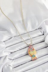 Pirinç Rainbow Balık Model Zirkon Taşlı Gold Renk Kadın Kolye - TJ-BKO10244