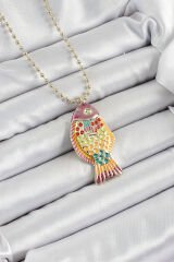 Pirinç Rainbow Balık Model Zirkon Taşlı Gold Renk Kadın Kolye - TJ-BKO10244