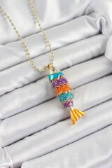 Pirinç Rainbow Balık Model Zirkon Taşlı Gold Renk Kadın Kolye - TJ-BKO10245
