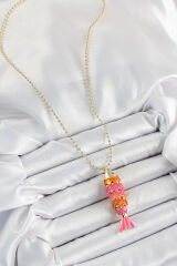 Pirinç Pembe Ve Turuncu Balık Model Zirkon Taşlı Gold Renk Kadın Kolye - TJ-BKO10246
