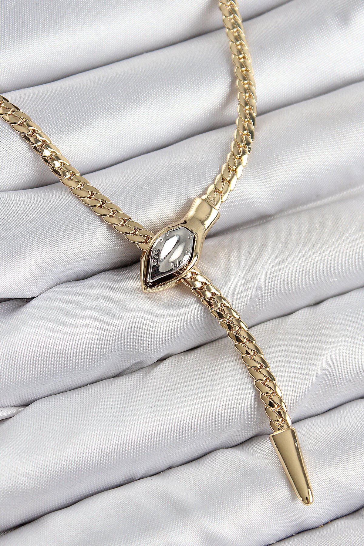 Pirinç Asansörlü Yılan Model Gold Renk Kadın Kolye - TJ-BKO10433