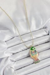 Pirinç Rainbow Balık Model Zirkon Taşlı Gold Renk Kadın Kolye - TJ-BKO10247