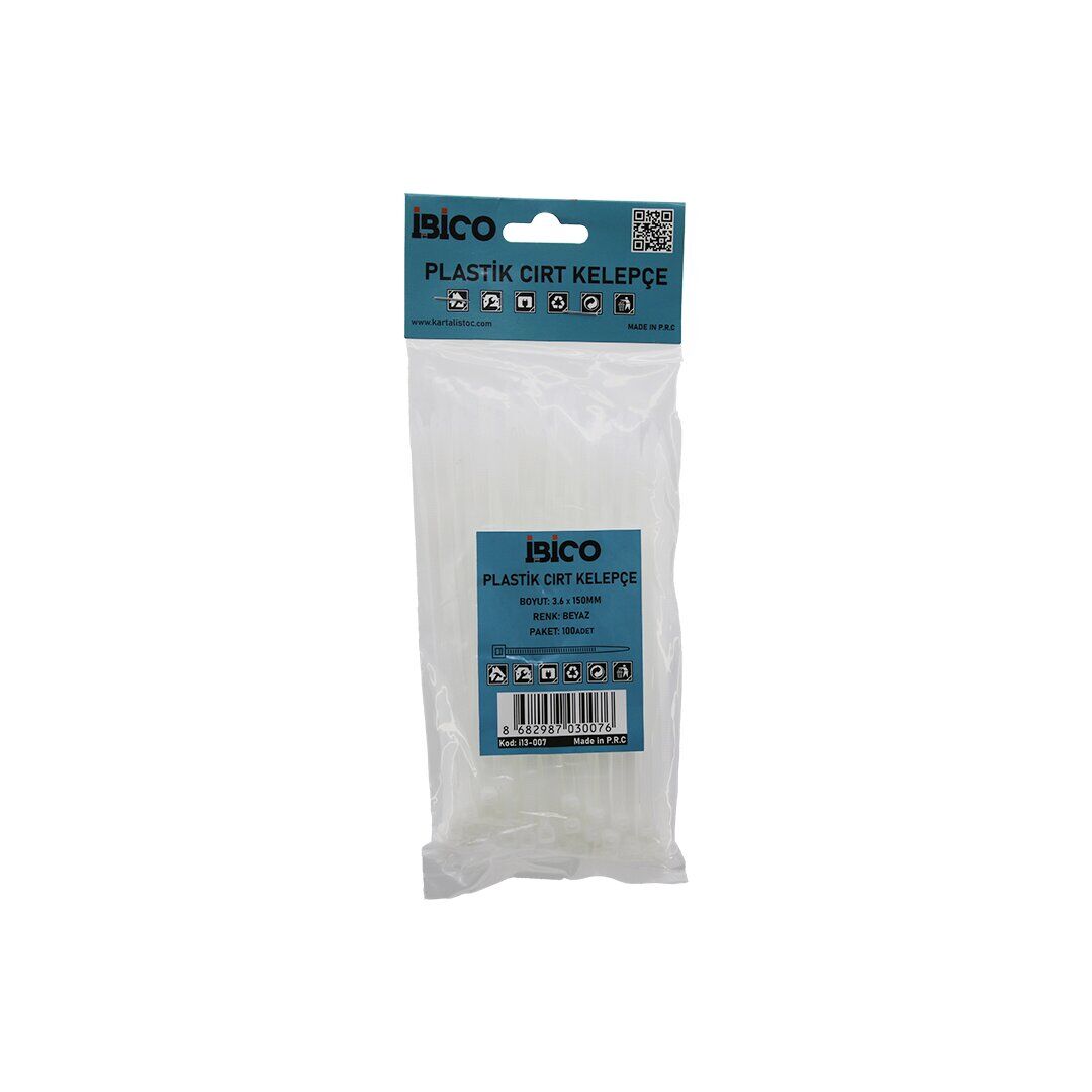 BEYAZ   3.6X150MM  PLASTİK CIRT KELEPÇE  100PCS (4944)