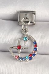 316L Çelik Gümüş Renk Renkli Zirkon Taşlı Yıldız Model Nomination Charm - TJ-BC1291
