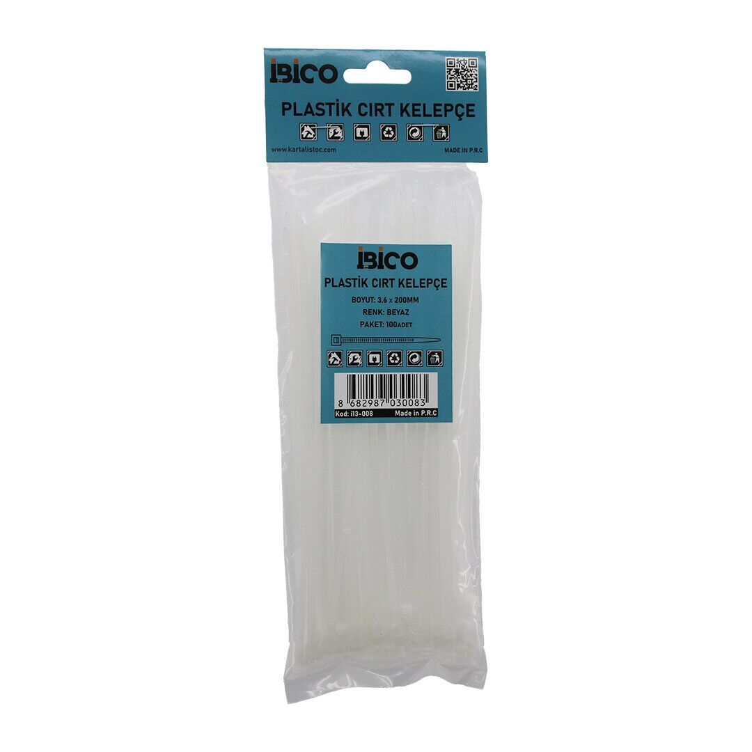BEYAZ   3.6X200MM  PLASTİK CIRT KELEPÇE  100PCS (4944)