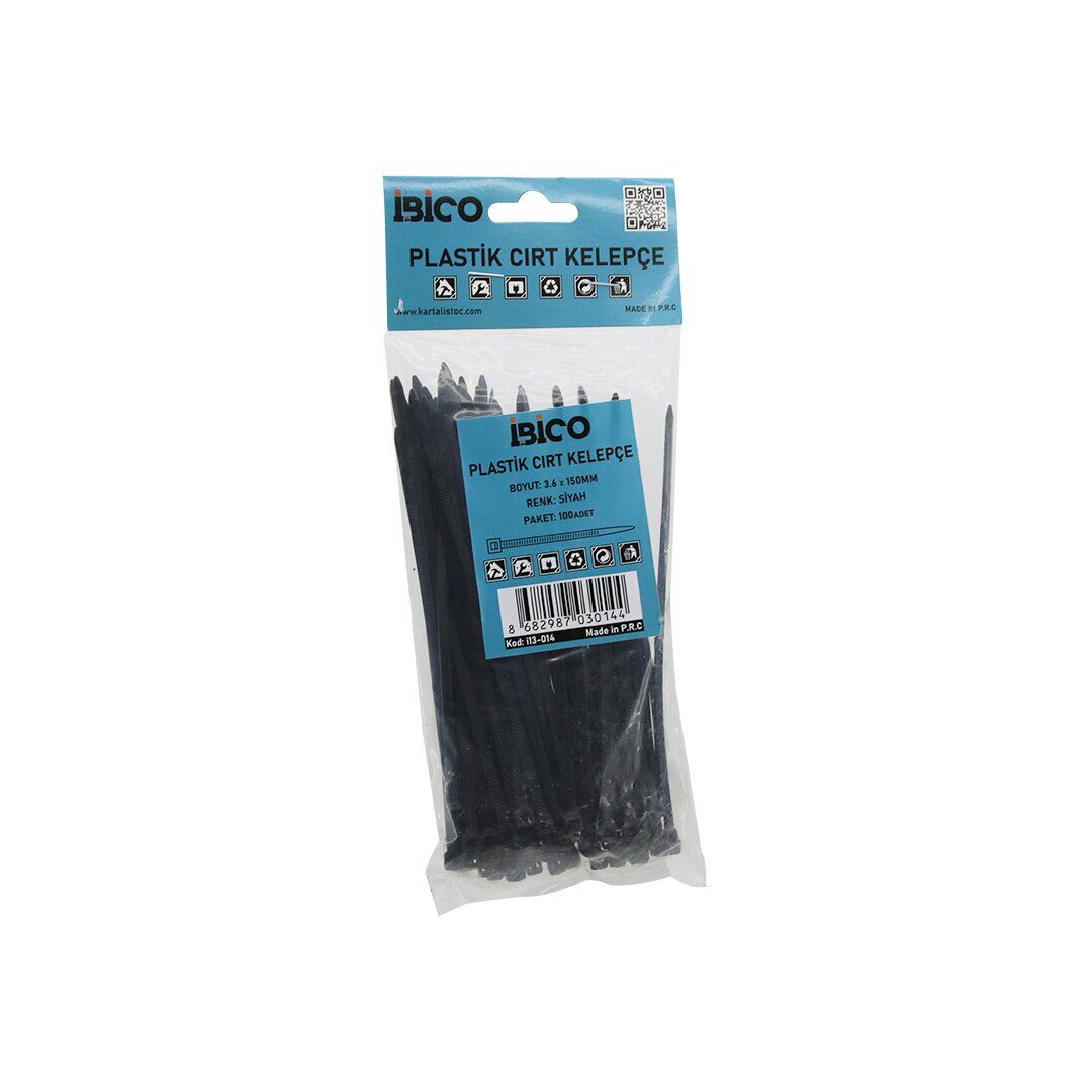 SİYAH   3.6X150MM  PLASTİK CIRT KELEPÇE  100PCS (4944)