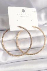 Pirinç Gold Renk Zirkon Taşlı Halka Model Kadın Küpe - TJ-BKP10015