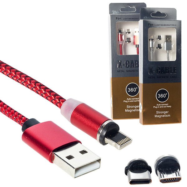 MIKNATISLI DEĞİŞTİRİLEBİLİR TYPE-C-LIGHTINING-SAMSUNG UÇLU ÖRGÜLÜ METAL ŞARJ VE DATA KABLOSU MANYETİK (4944)