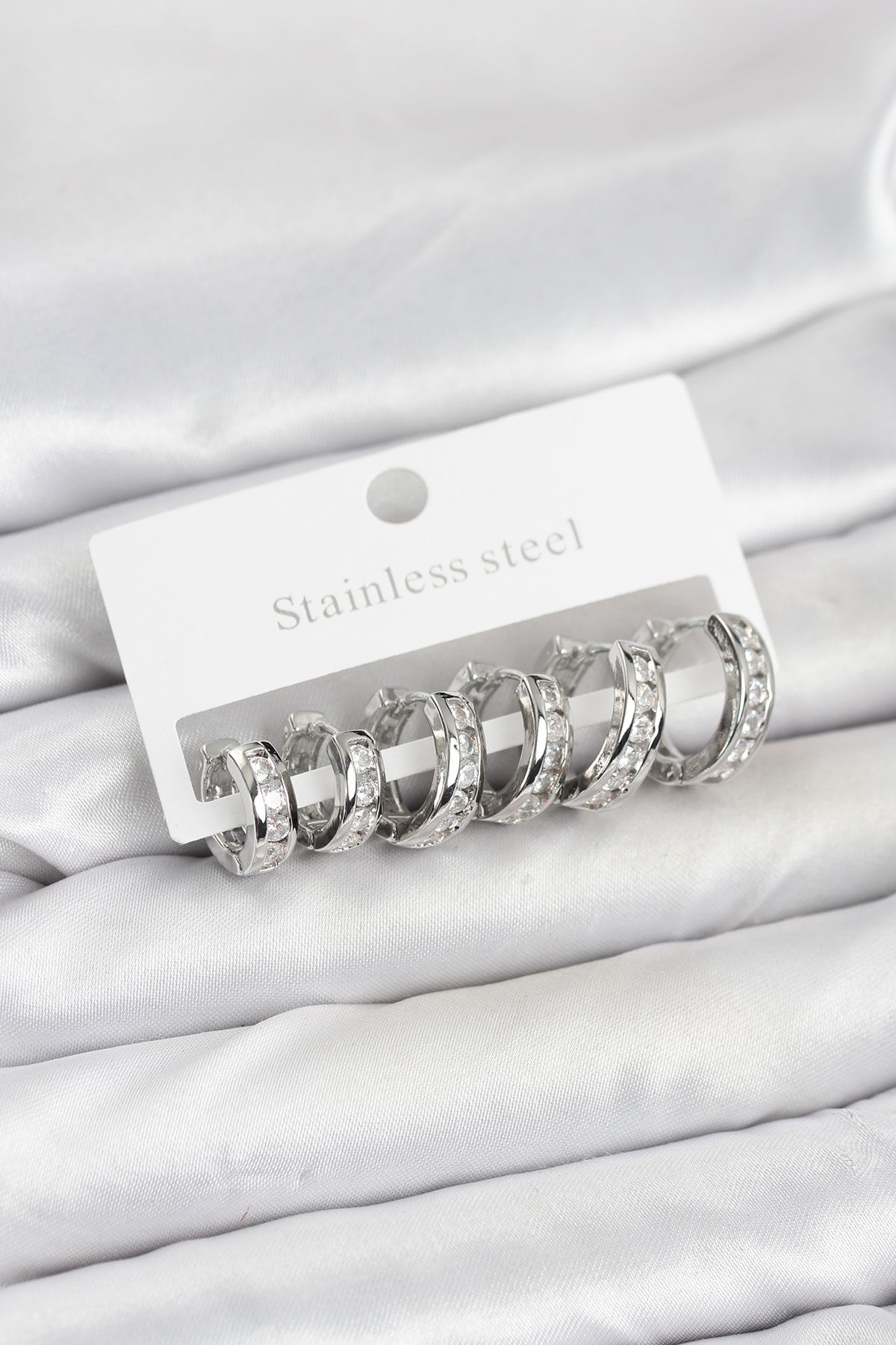 316L Çelik Gümüş Renk Su Yolu Halka Küpe Seti - TJ-BKP11523