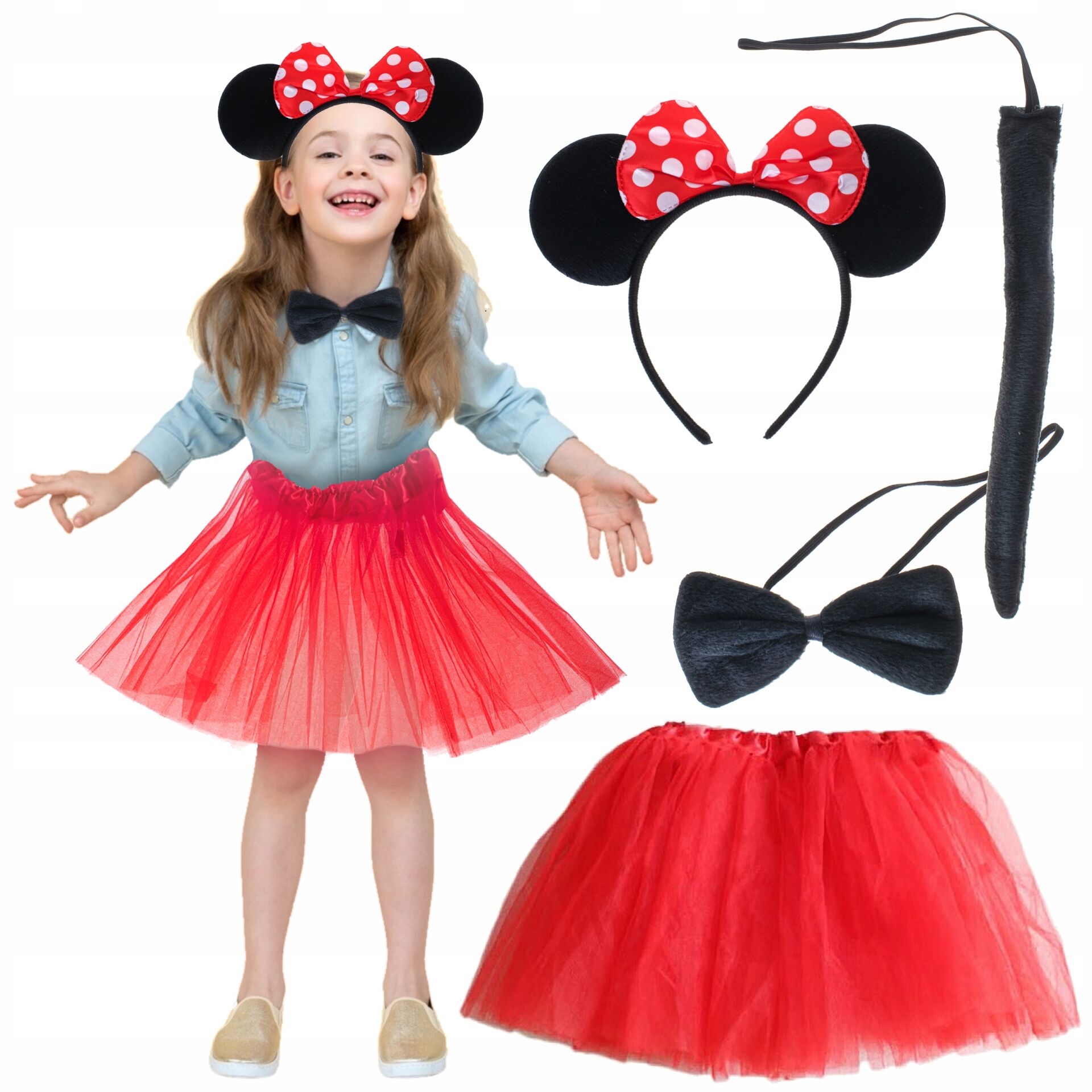 Minnie Mouse Kostüm Seti Etek Taç Kuyruk Papyon Gösteri Seti (4944)