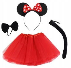 Minnie Mouse Kostüm Seti Etek Taç Kuyruk Papyon Gösteri Seti (4944)