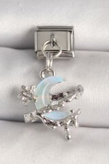 316L Çelik Gümüş Renk Mavi Mineli Hilal Model Nomination Charm - TJ-BC1297