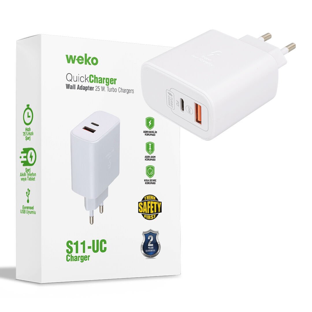WK-21446 S11-UC 25 WATT 3.0 AMPER TYPE-C + USB ŞARJ BAŞLIK ADAPTÖRÜ (4944)