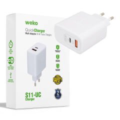 WK-21446 S11-UC 25 WATT 3.0 AMPER TYPE-C + USB ŞARJ BAŞLIK ADAPTÖRÜ (4944)