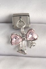 316L Çelik Gümüş Renk Pembe Zirkon Taşlı Fiyonk Model Nomination Charm - TJ-BC1298
