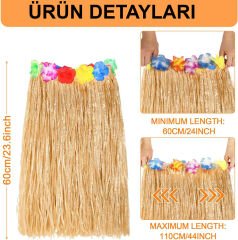 Hawaii Tarzı Hula Eteği – 60 cm Hasır Naturel Etek (4944)