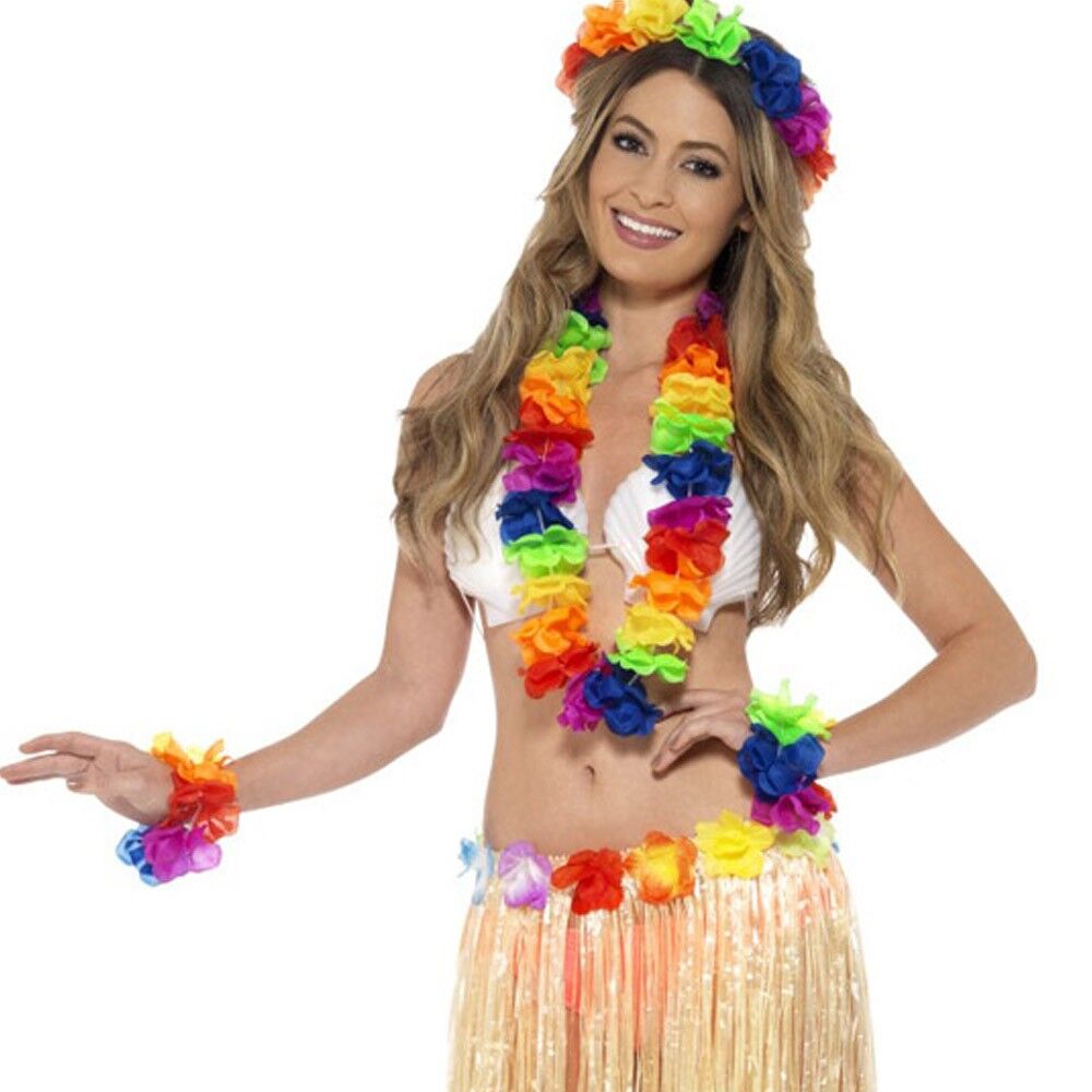 Rengarenk Hawaii Kolye Taç Bileklik Seti 4 Parça (4944)