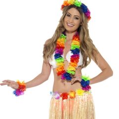 Rengarenk Hawaii Kolye Taç Bileklik Seti 4 Parça (4944)