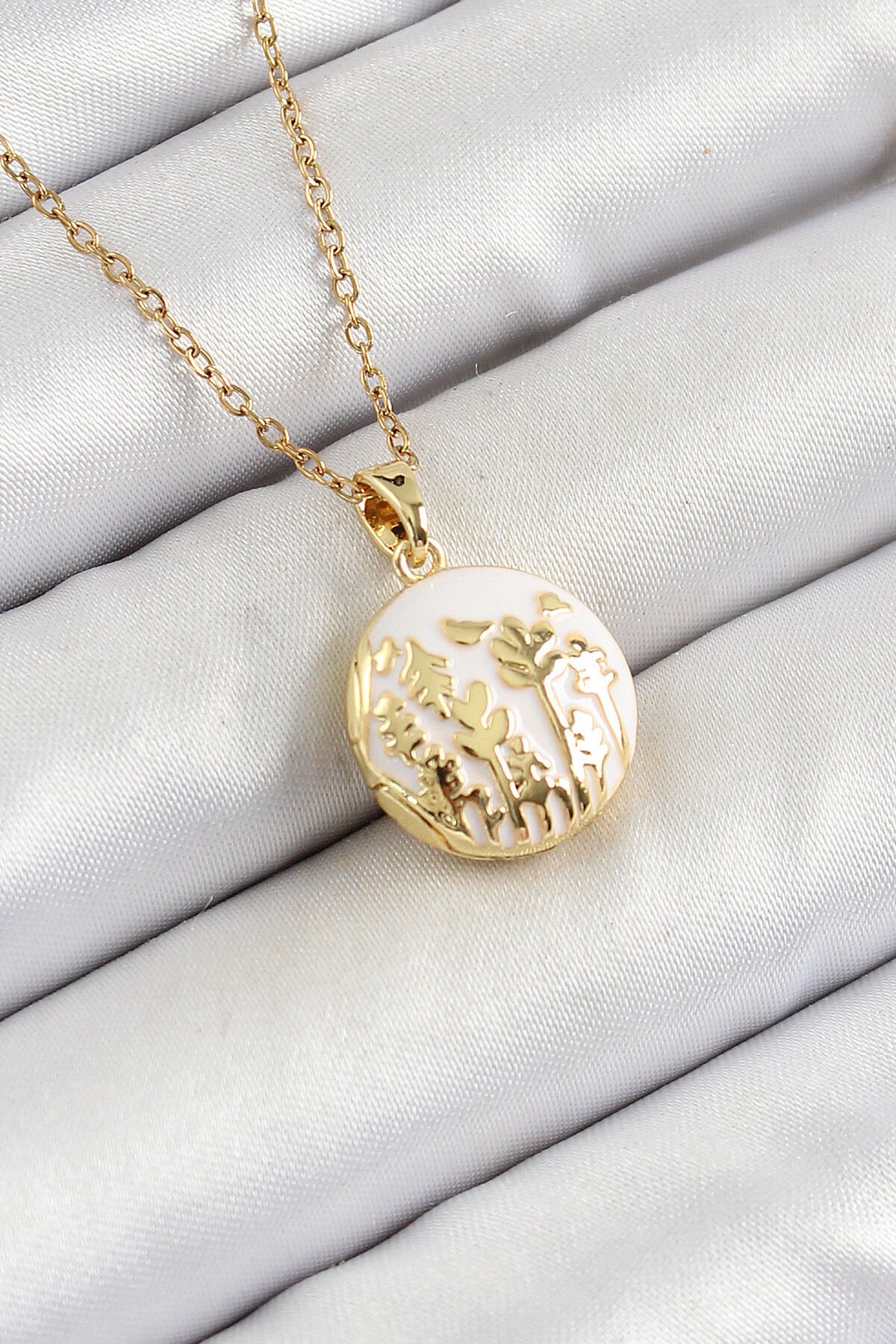 316L Çelik Zincir Açılabilir Sanatsal Vintage Çiçek Model Gold Renk Kadın Kolye - TJ-BKO10259