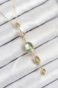 Pirinç Zincir Yeşil Gold Renk Zirkon Taşlı Y Kolye - TJ-BKO10557
