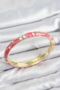Mineli Pirinç Zirkon Taşlı Pembe Çiçek Motifli Gold Kadın Kelepçe - TJ-BB7638