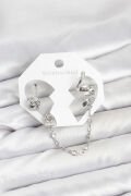 Pirinç Gümüş Renk Yılan Model Zincir Bağlantılı Ear Cuff Küpe Seti - TJ-BKP11533