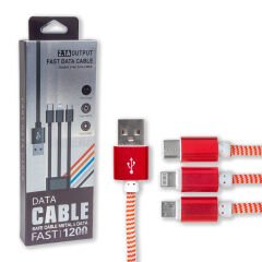 MICRO USB/TYPE-C/LIGHTNING 2.1A METAL 1.2 METRE ŞARJ VE DATA KABLOSU (4944)
