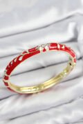 Mineli Pirinç Zirkon Taşlı Kırmızı Çiçek Motifli Gold Kadın Kelepçe - TJ-BB7640