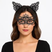 Parti Gecesi Siyah Dantel Maske ve Taç Seti 9 No