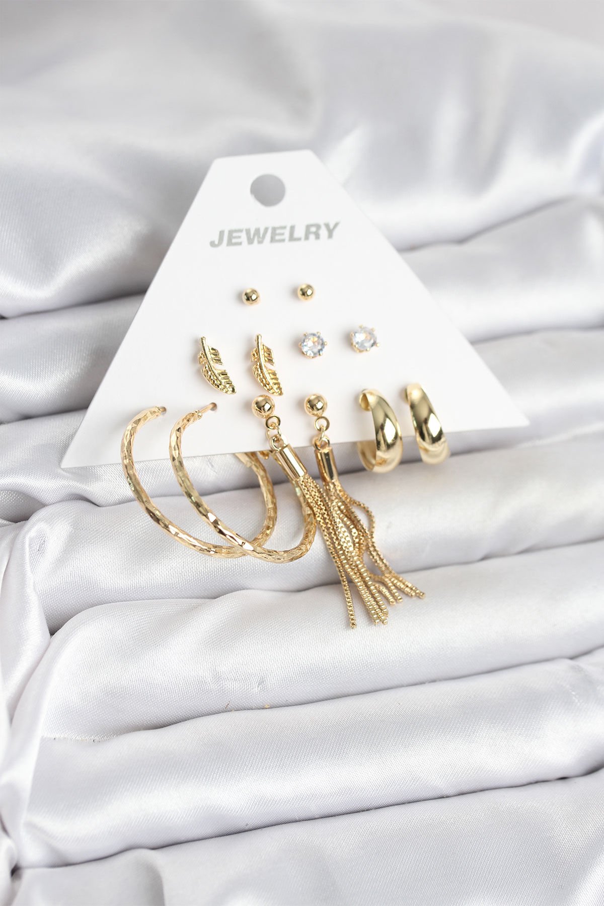 Gold Renk Pirinç Kadın 6 Çift Küpe Seti - TJ-BKP11317