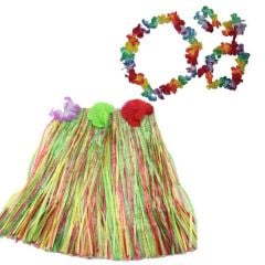 Luau Aloha Hawaii  Kolye Etek Taç ve Bileklik Seti (4944)