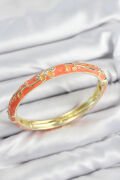 Mineli Pirinç Zirkon Taşlı Turuncu Çiçek Motifli Gold Kadın Kelepçe - TJ-BB7642