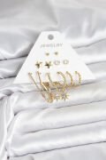 6 Çift Kadın Küpe Seti Gold Renk - TJ-BKP11318