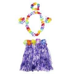 Luau Aloha Hawaii  Kolye Etek Taç ve Bileklik Seti Mor (4944)