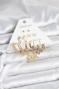 Gold Renk Yıldızlı Set 6 Çift Kadın Küpe Seti - TJ-BKP11320