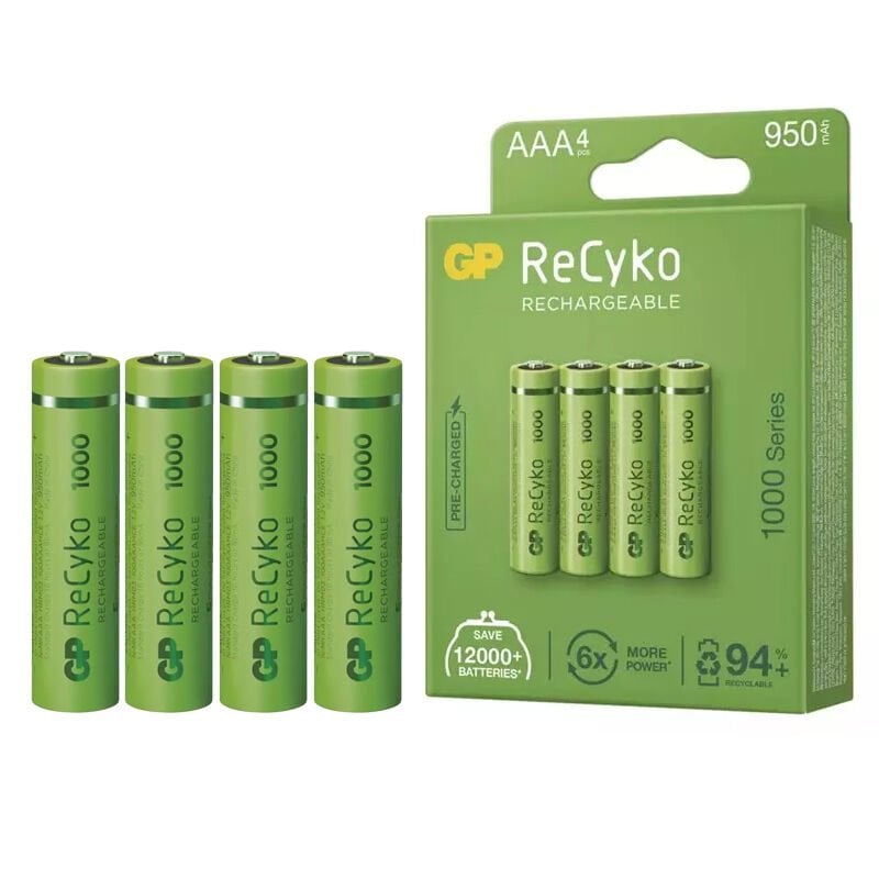 GP RECYKO 950 MAH AAA İNCE 4LÜ ŞARJLI KALEM PİL GP100AAAHCE-2EB4 (GPRHC103E001) (4944)