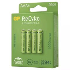 GP RECYKO 950 MAH AAA İNCE 4LÜ ŞARJLI KALEM PİL GP100AAAHCE-2EB4 (GPRHC103E001) (4944)