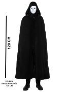 Siyah Kapüşonlu 120 cm Pelerin ve Beyaz Boyanabilir Tam Yüz Maske