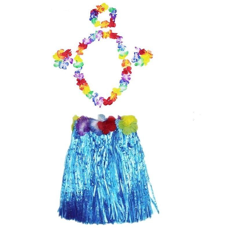 Luau Aloha Hawaii Partisi  Etek Taç ve Bileklik Seti Mavi (4944)