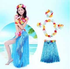 Luau Aloha Hawaii Partisi  Etek Taç ve Bileklik Seti Mavi (4944)