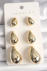 Gold Renk 3'Lü Damla Model CCB Plastik Kadın Küpe Seti - TJ-BKP10034
