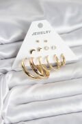 Gold Renk 6 Çiftli Pirinç Kadın Küpe Seti - TJ-BKP11323