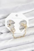 Pirinç Gold Renk Kelebekli Model Zincir Bağlantılı Ear Cuff Küpe Seti - TJ-BKP11543