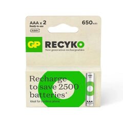 GP RECYKO 650 MAH R03 AAA ŞARJLI 2Lİ İNCE KALEM PİL GP65AAAHCE-2EB2 (GPRHCH63E000) (4944)