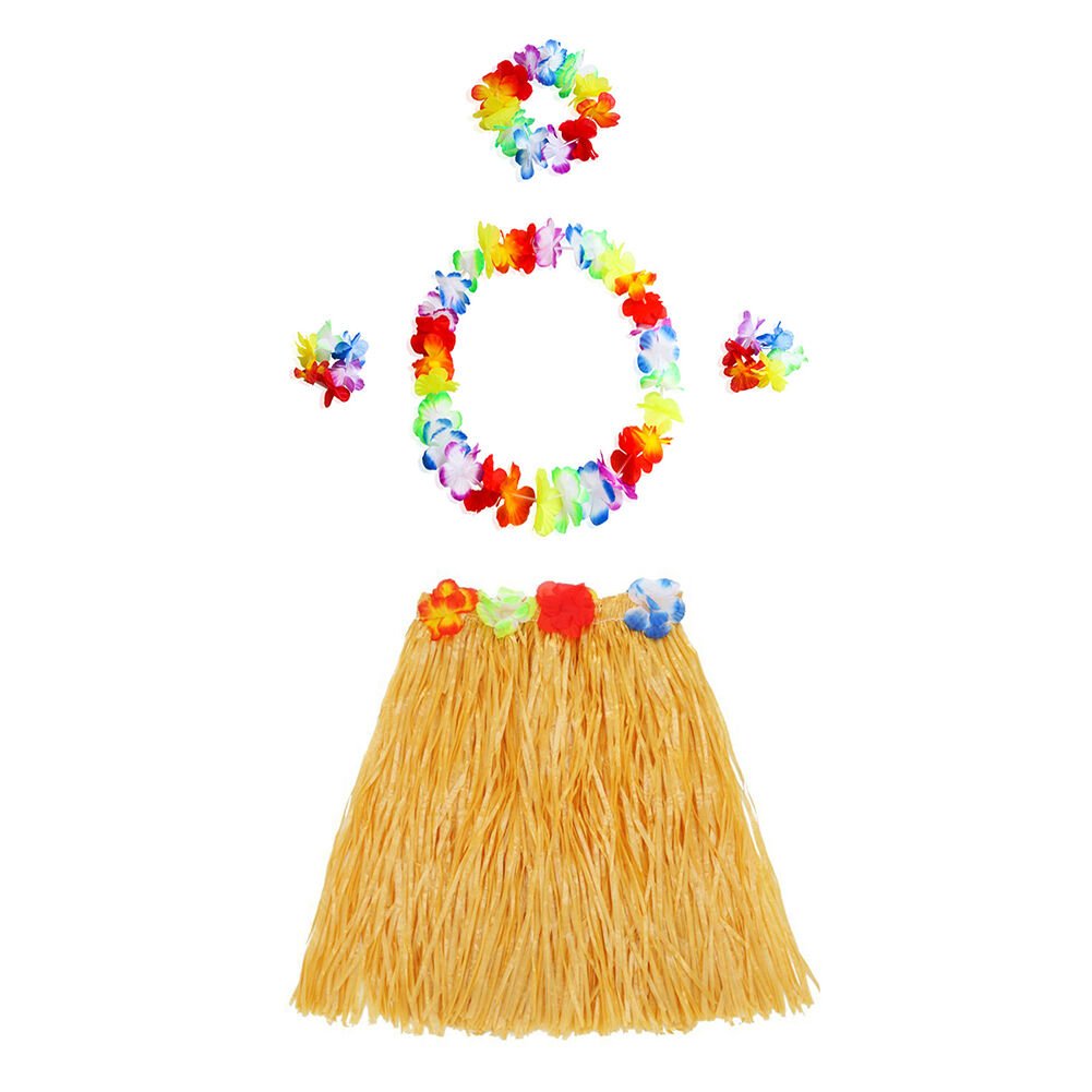 Luau Aloha Hawaii Kolye Etek Taç ve Bileklik Seti Turuncu (4944)