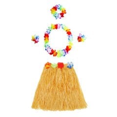 Luau Aloha Hawaii Kolye Etek Taç ve Bileklik Seti Turuncu (4944)